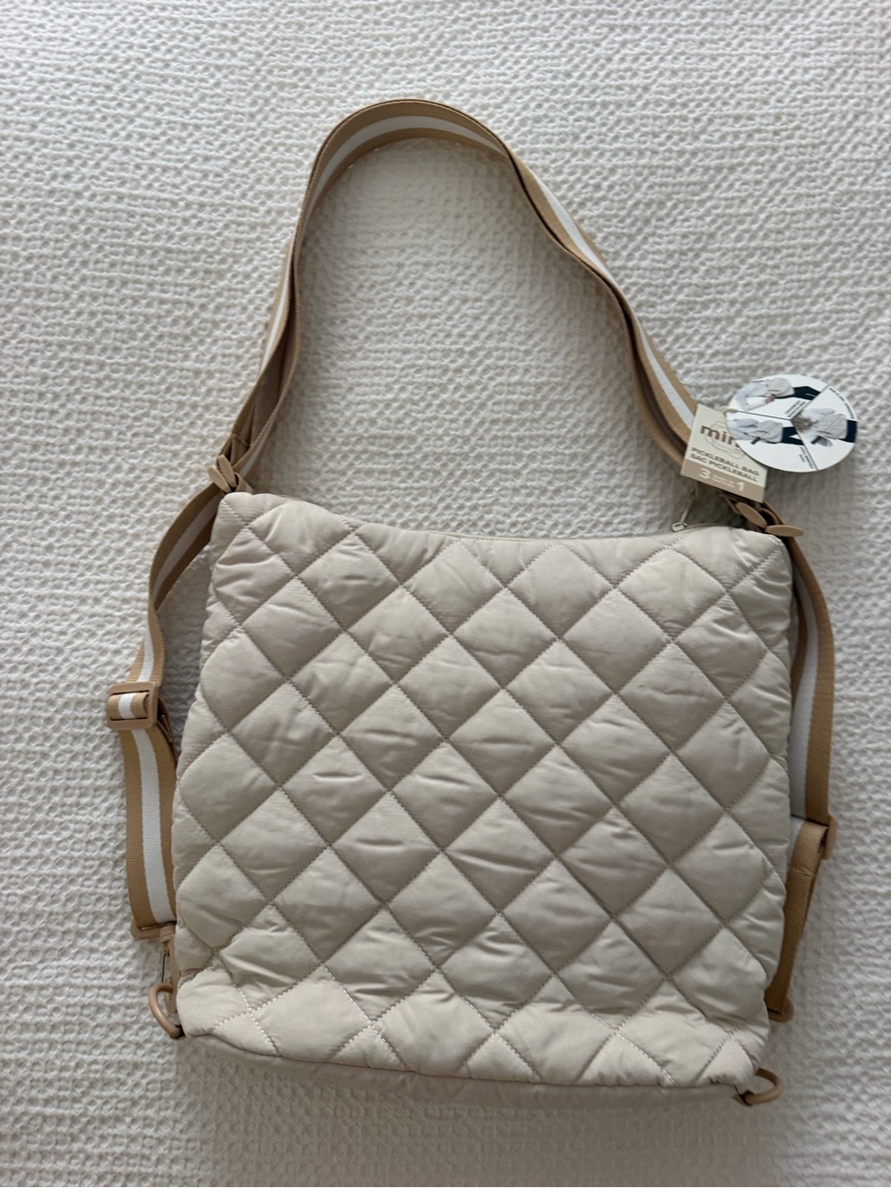 NWT Mine Women’s Quilted Cream Pickleball Bag with Tan Stripe 3 in 1 - Picture 6 of 9
